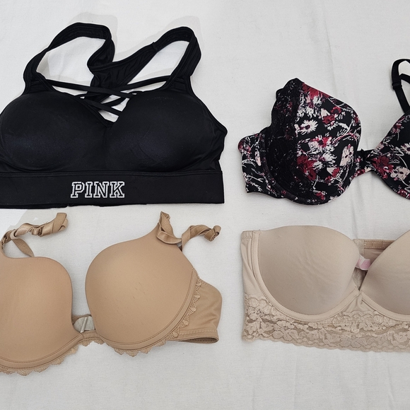 PINK Victoria's Secret Black Sports Bra and Floral‎ Lace Bra Set - Picture 1 of 13